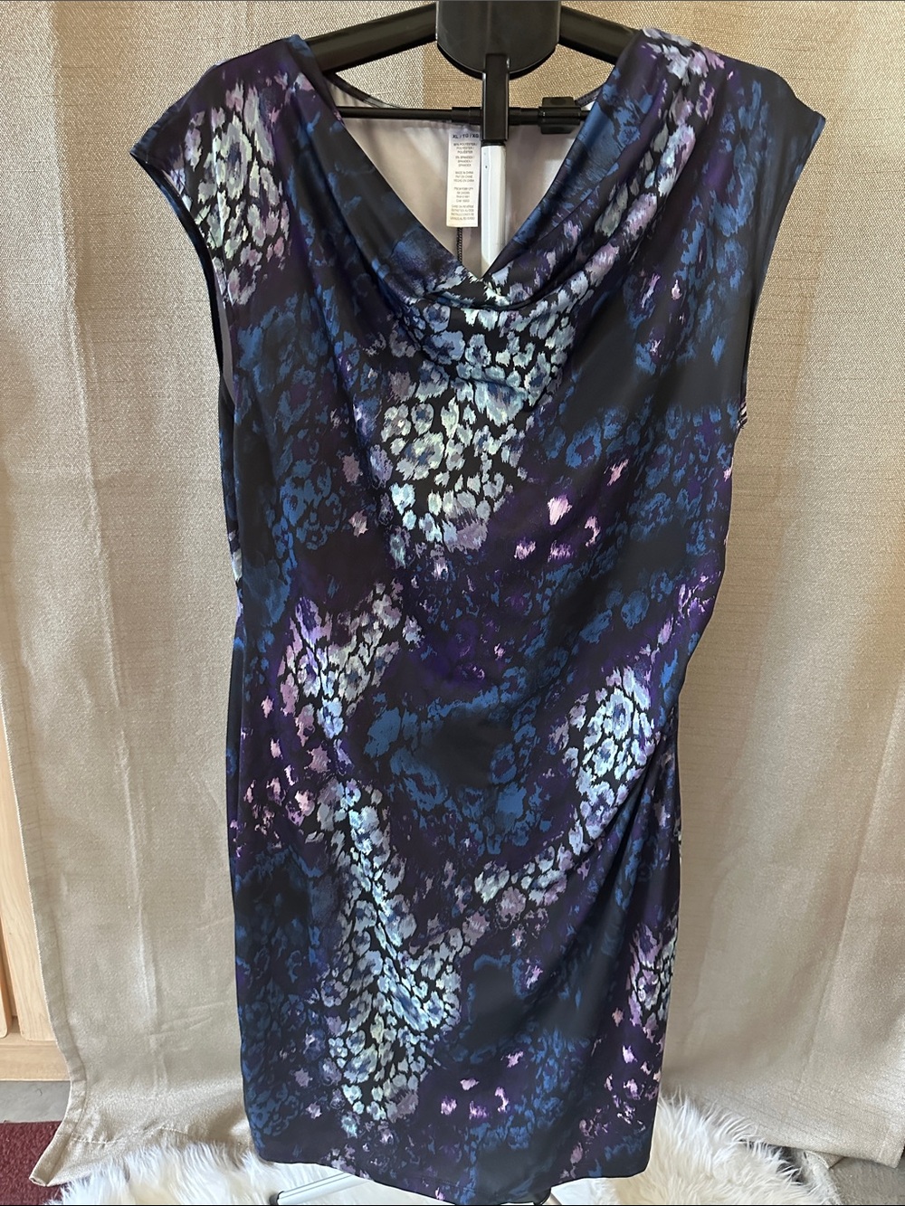 Avon Black Dress with Blue and Purple Abstract Print